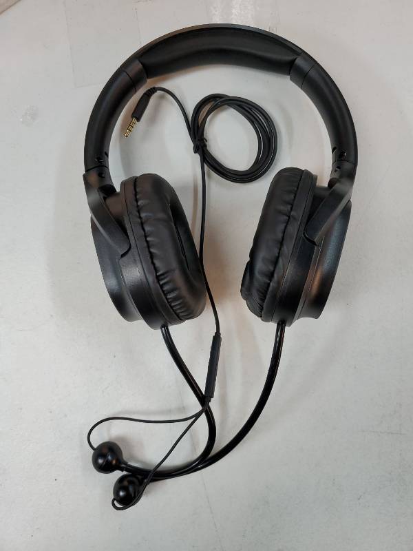 lot 43957 image: Air Tube Headphones Air Tube Headset Over The Ear Headphones Wired Airtube Headset with 3.5mm Jack - Black