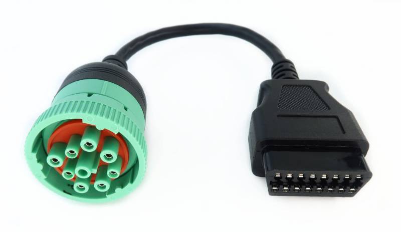 lot 34849 image: Green Type 2 J1939 Male to 16pin OBD2 Female Cable 16pin to 9pin J1939 Adapter Cable - Retail $16