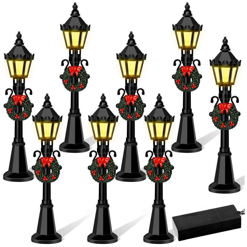 lot 34882 image: Christmas Mini Street Light Models, 4 Pcs Mini Street Lamp Dollhouse Streetlight Models, Miniature Christmas Village Pathway Lantern Post for DIY Micro Landscape Fairy Garden Accessories - Retail $10