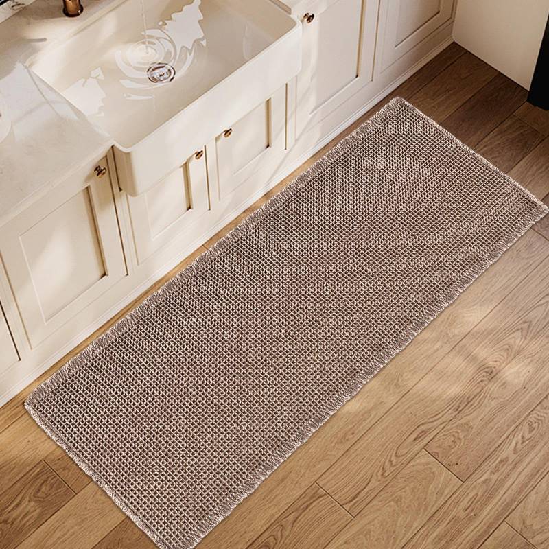 lot 34886 image: ZALL Tan Waffle Bath Mat, Super Absorbent Non Slip Long Bathroom Runner Rug, Brown 24X60inch,Machine Washable Ultra Soft Floor Mats - Retail $46