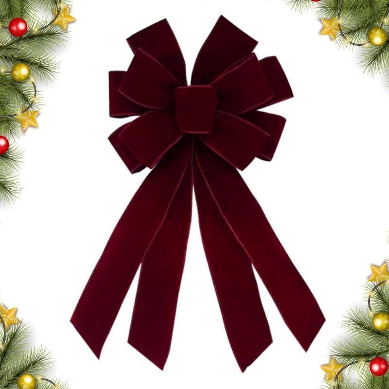lot 34903 image: Christmas Wreath Bow 20 x 11 Inches Large Christmas Bows Burgundy Red Velvet Bow Winter Farmhouse Bow Xmas Tree Topper Ornament Bow for Home Front Door Decorations - Retail $5