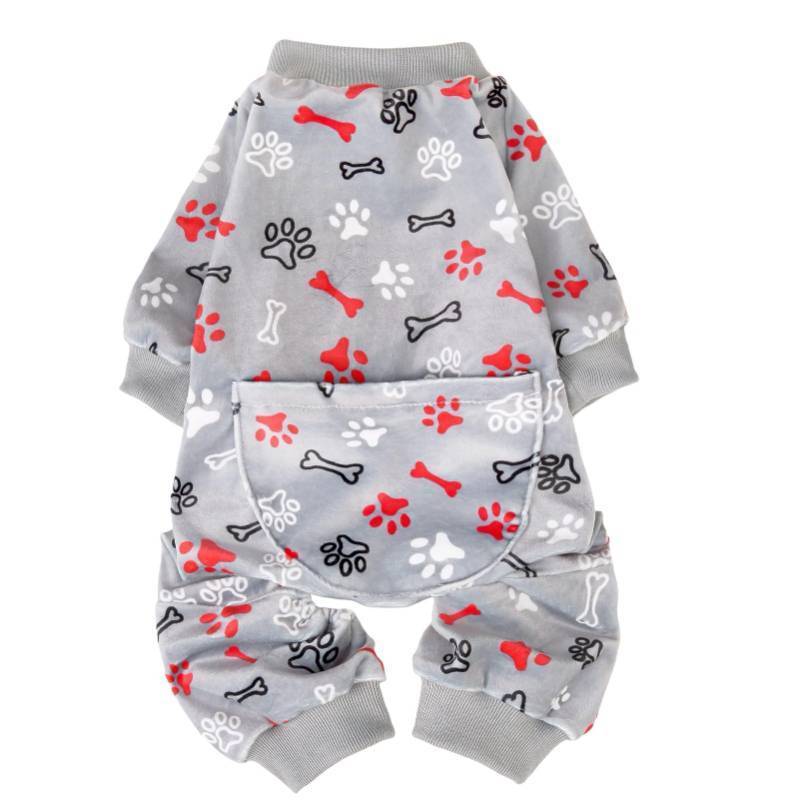 lot 34905 image: Soft Fleece Dog Pajamas for Small Medium Dogs, Dog Onesie Puppy Sweaters Clothes Jumpsuit Pjs, Cute Jammies Cat Coat Pet Costume Apparel - Retail $16