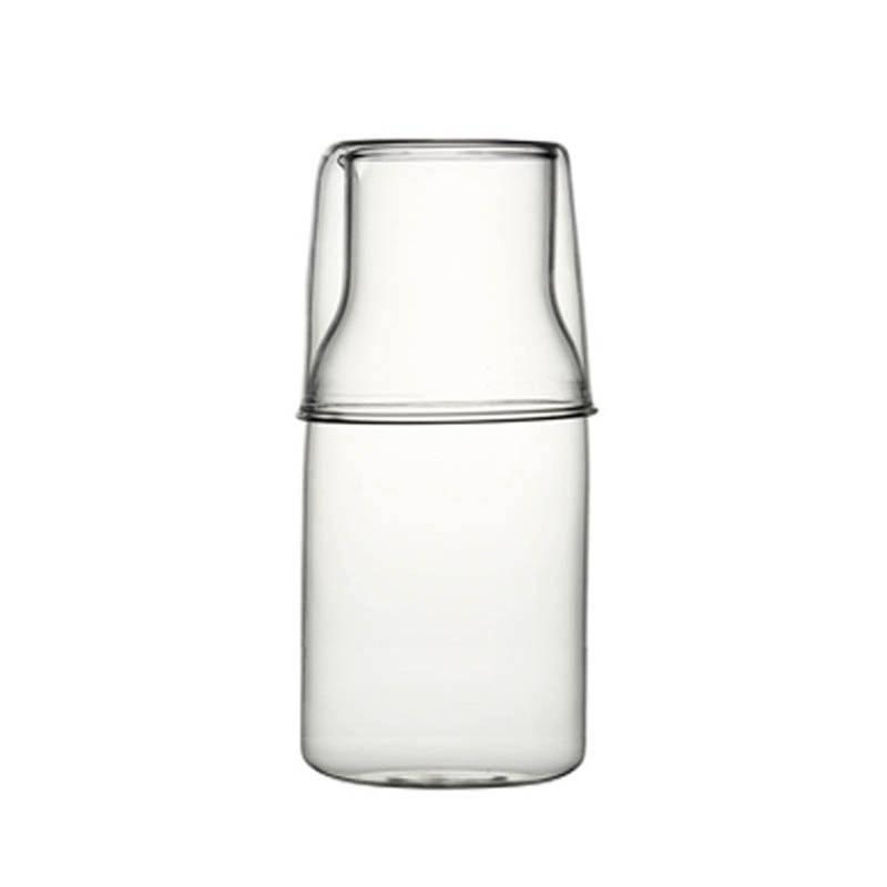 lot 34925 image: Bedside Glass Water Carafe Set with Cup, Glass Carafe with Lid Mouthwash Cups for Bedroom Bathroom Juice Wine Milk 19oz (Clear) - Retail $13