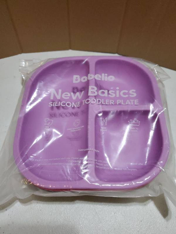 lot 34962 image: New Basics Silicone Toddler Plate - 3 Purple, Pink, Teal - Retail $12