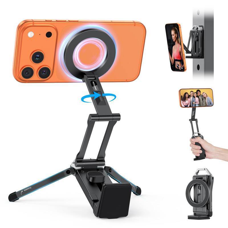 lot 34965 image: TP02 360°Rotating for MagSafe Tripod, Adjustable Aluminum Magnetic Phone Tripod for iPhone 17161514 Pro Max Air, Foldable Cell Phone Stand Fits Vlog, Gym, Travel Essentials Accessories - Retail $25