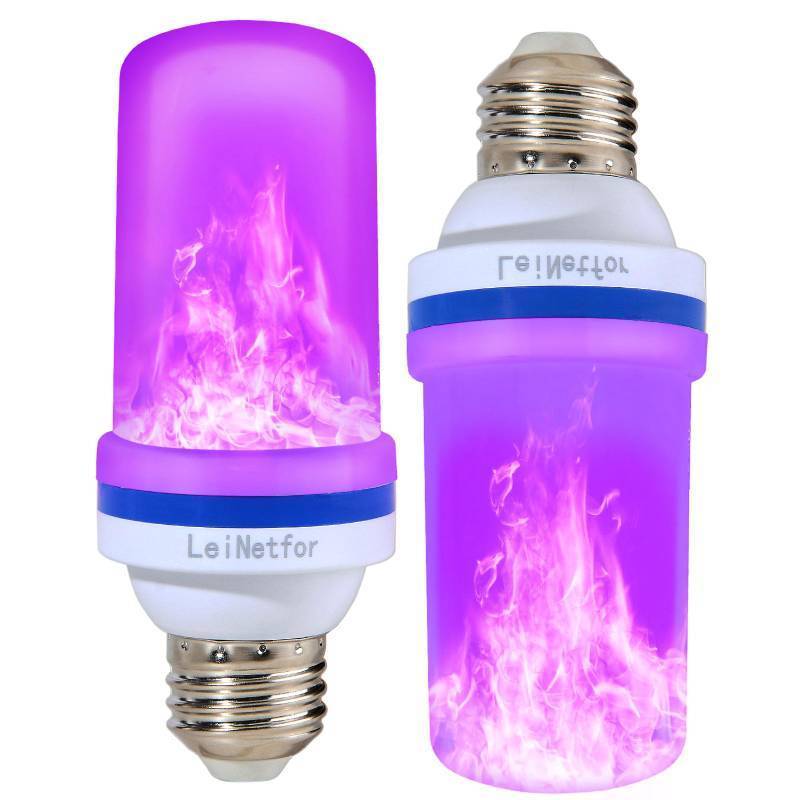 lot 34996 image: Smaller LED Purple Flame Light Bulbs -3W Christmas Flickering Light Bulbs with Gravity Sensing, E26 Base Christmas Purple Light Bulb Outdoor, Vintage Flame Bulbs (2 Pack) - Retail $13