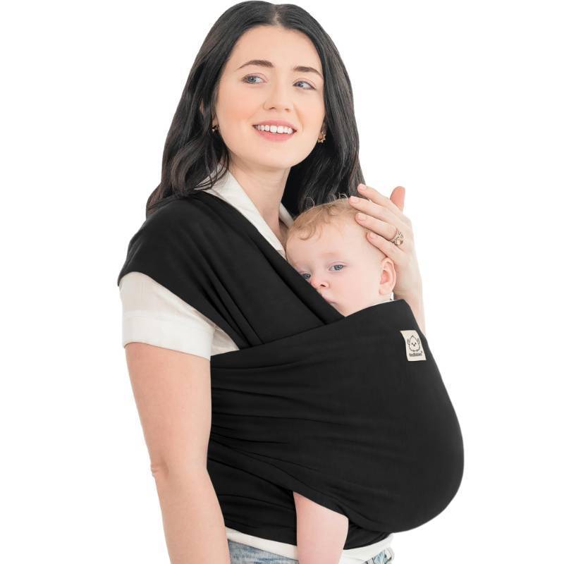 lot 53891 image: Baby Wrap Carrier - All in 1 Original Baby Carrier Newborn to Toddler Sling, Easy to Wear, Hands Free Bonding, Lightweight, Breathable Infant Wraps (Trendy Black) - Retail $28