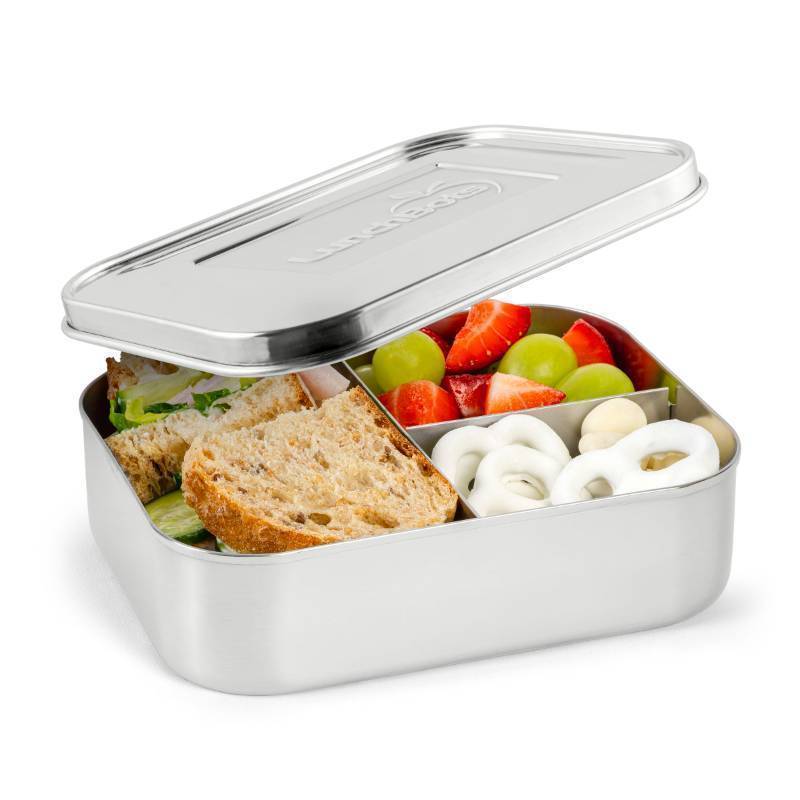lot 43512 image: LunchBots Medium Trio II Snack Container - Divided Stainless Steel Food Container - 3 Sections for Snacks On the Go, Dishwasher Safe - Stainless Steel