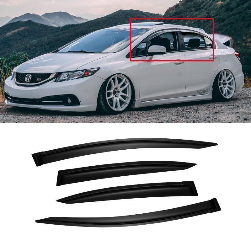 lot 42894 image: CMVT Auto Window Visors for 2012-2015 Honda Civic Sedan 4-Door, Outside-Mount Shatterproof Rain Guards Vent Deflector Shade Dark Smoke 2013 2014, Tape-On, 4PCS