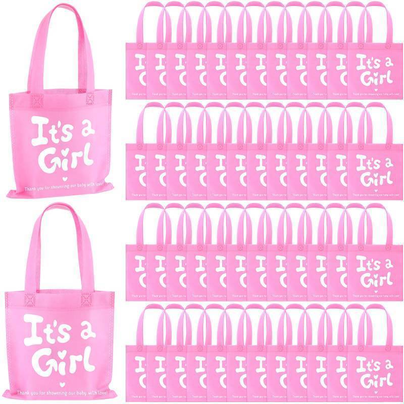 lot 24853 image: Its a Girl Baby Shower Favor Bags Non Woven Treat Tote Bags with Handles Gender Reveal Party Supplies Thank You Gift Bag for Guests - Retail $15