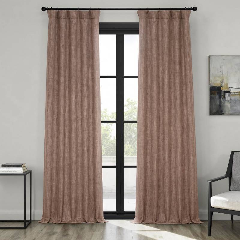 lot 43979 image: Faux Linen Curtains for Living Room (1 Panel) - 50W X 84L - Textured Room Darkening Curtains for Bedroom 84 Inches Long - Drapes for Home Decor, Dutch Cocoa - Retail $24