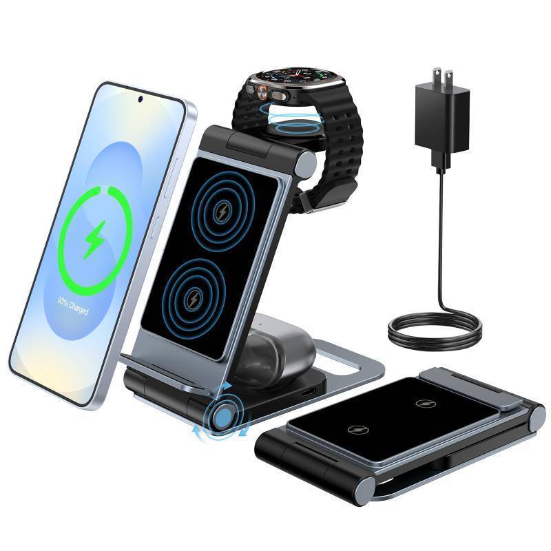 lot 14960 image: Wireless Charger 3 in 1 Wireless Charging Station Foldable Wireless Charger Stand for Samsung Phone Galaxy Watch & Galaxy Buds - Retail $30