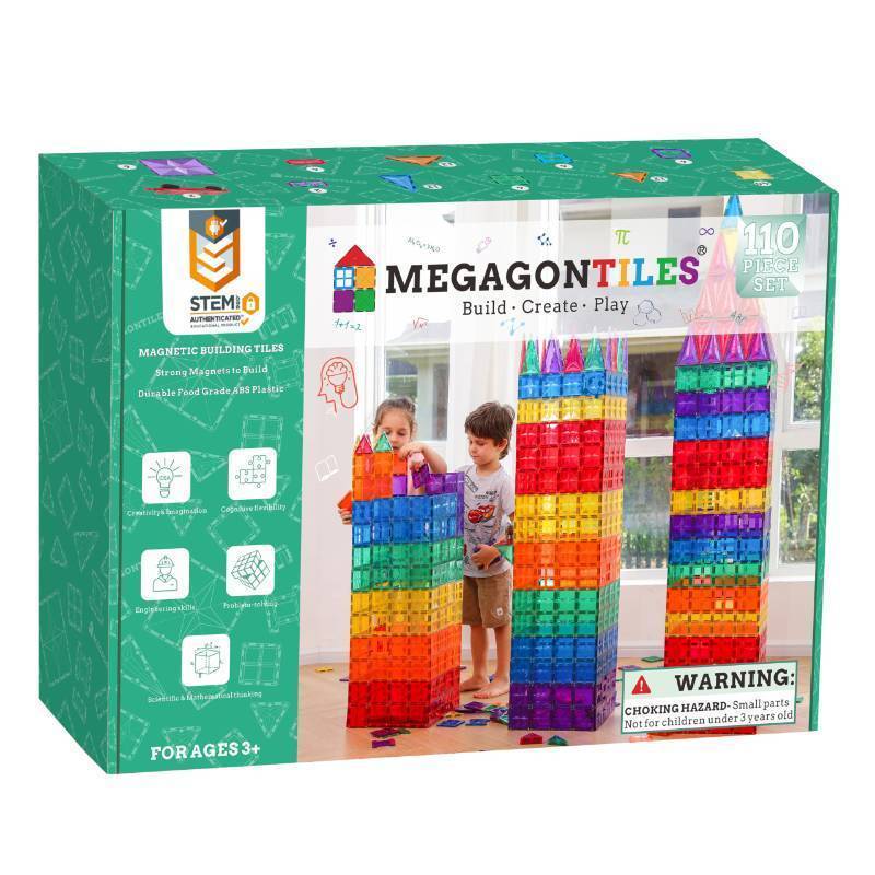lot 15014 image: 110PCS Premium Magnetic Tiles Set  STEM-Authenticated Magnetic Building Blocks  Educational Construction Toy for Kids Ages 3-8 (Boys & Girls) - Retail $130