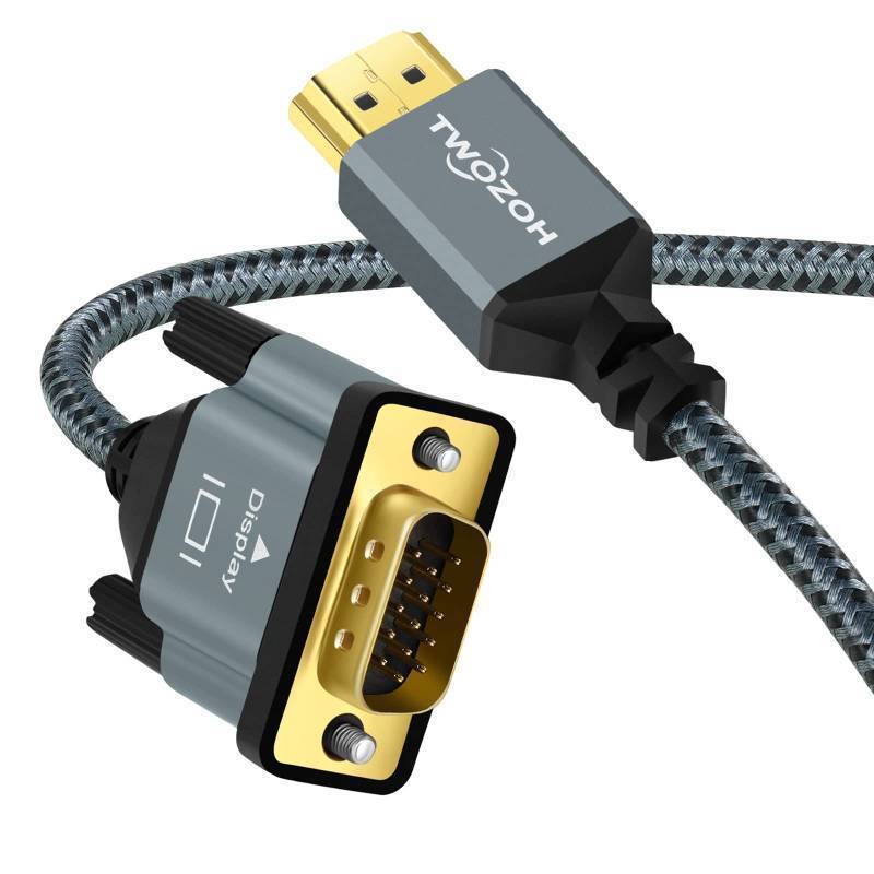 lot 15045 image: HDMI to VGA Cable 3.3FT. Aluminum Alloy Shell Nylon Braided & Gold-Plated Support 1080P60HZ - Retail $8