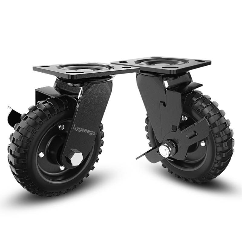 lot 14452 image: Swivel Heavy Duty Caster Wheel, 6 Inch2, 800lb Capacity, Black Rim, Solid rubber, Cast Iron, Brake Casters, Outdoor, Flat Free for Carts, Dolly, Workbench, Trolley, DIY tools - Retail $49
