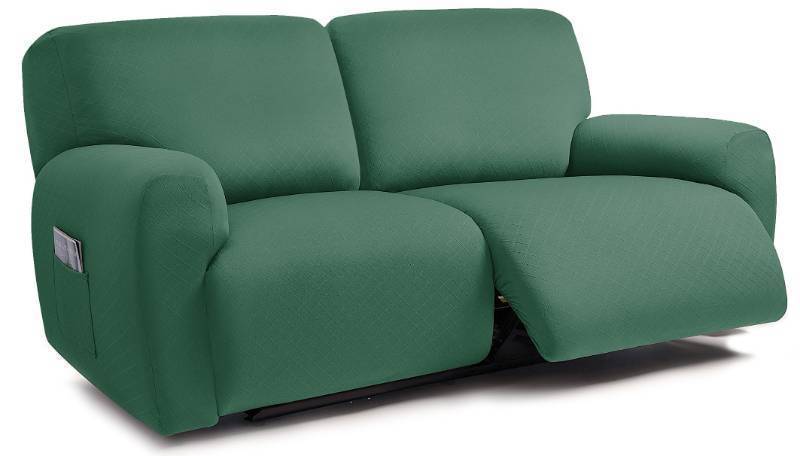 lot 71441 image: Squared Jacquard Design Extra Wide 75 - 100, Reclining 2 Seater Sofa, Extra Wide 6-Piece Reclining Loveseat Slipcover, Reclining Sofa Covers, Thick, Soft, Washable (Retro Green) - Retail $35