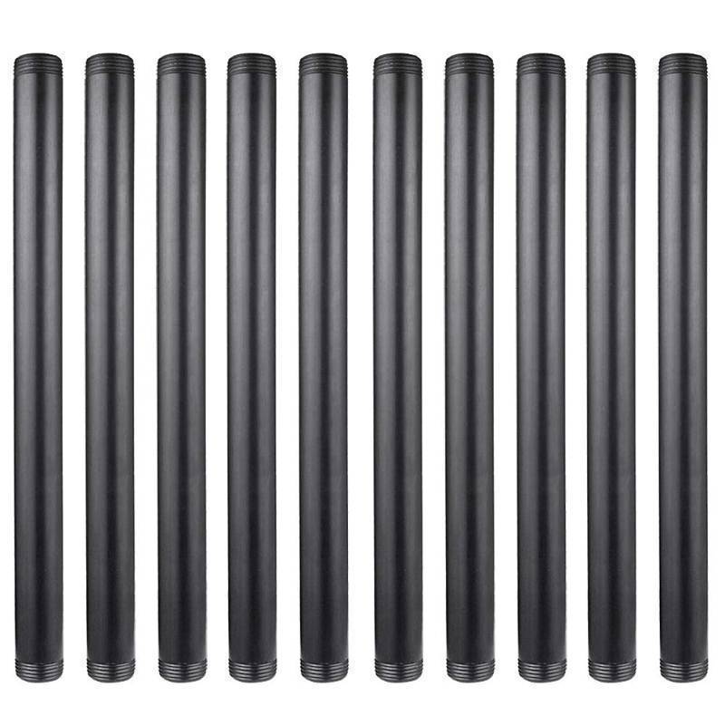 lot 71521 image: 10 Pack 1 Inches x 16 Inches Black Malleable Steel Nipples Fitting, DIY Steampunk Industrial Vintage Style - Retail $28