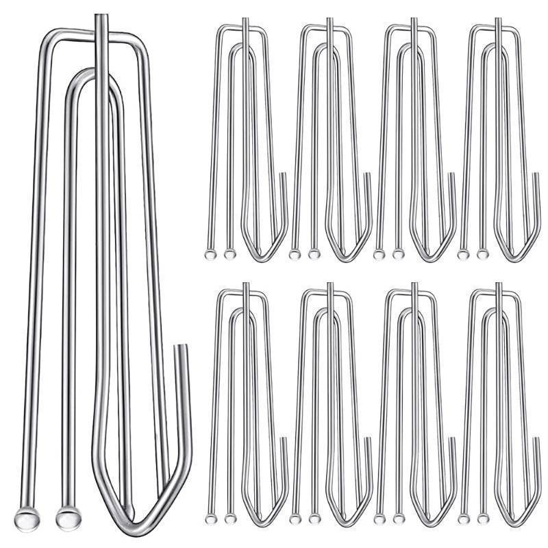 lot 71738 image: 60PCS Stainless Steel Drapery Hook and Pin for Pleated Drapes 4 Prongs Pinch Pleat Clips Traverse Pleater 4 End Curtain Hangers for Window Door Bathroom Curtain - Retail $13