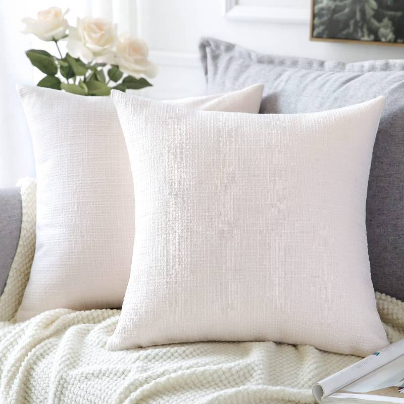lot 71810 image: Linen Throw Pillow Covers Set of 2 Decorative Square Pillowcases Cushion Covers 18x18 Inch for Home Decor Sofa Bedroom Car 45 x 45CM Cream WhiteBeige - Retail $12