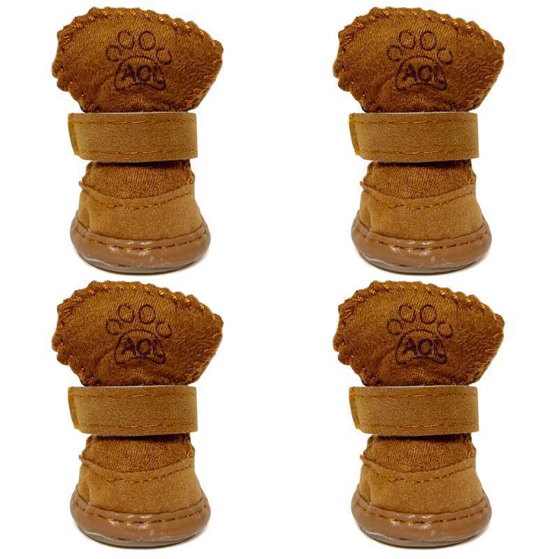 lot 71826 image: Dog Boots, HiBallBall 4 PCS Dog Shoes for Small Pets Dogs, Anti-Slip Snow Boots, Paw Protectors (Brown, Size2) - Retail $10