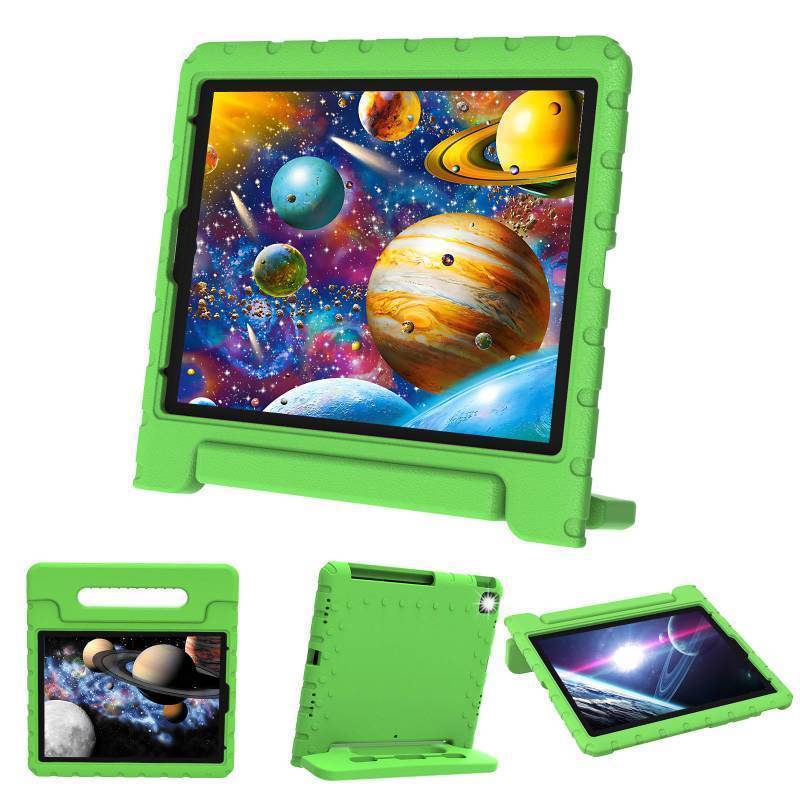 lot 71843 image: iPad Pro 12.9 Case 3rd4th5th6th Generation, Kids Proof EVA Super Protection Cover for iPad Pro 12.9-inch 2022202120202018 with Pencil Holder & Handle Stand, Green - Retail $22