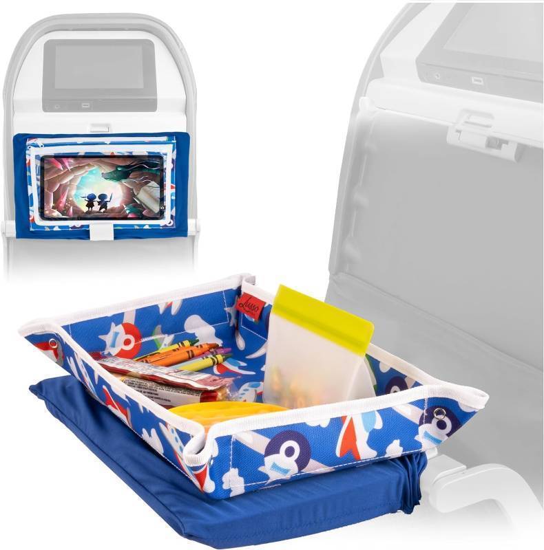 lot 71849 image: Gear Airplane Tray Table Cover - Organize Kids Travel Essentials - Snack & Toy Pockets for Airplane Toys for Toddlers 1-3 - Foldable Tablet Stand for Travel Toddler Essentials - Plane Pattern - Retail $30