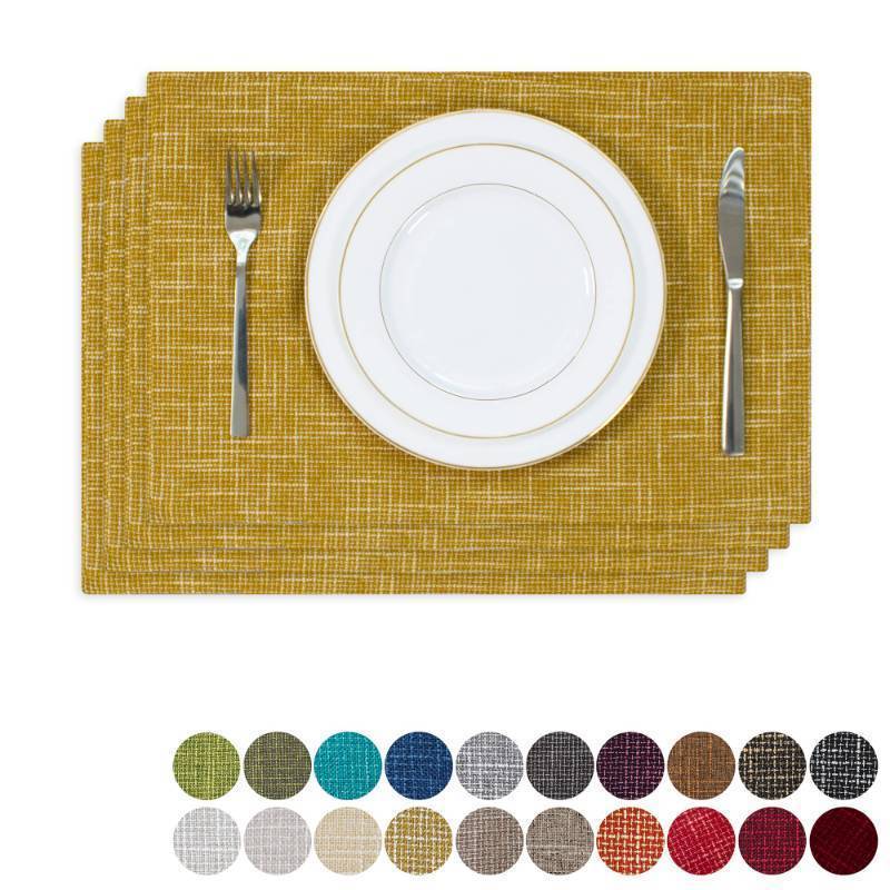 lot 71851 image: Kevin Textile Table Mats Set of 4 Heat Resistant Washable Placemats for Parties Buffet Dinner, 13 x 19 inches, Honey Yellow - Retail $17