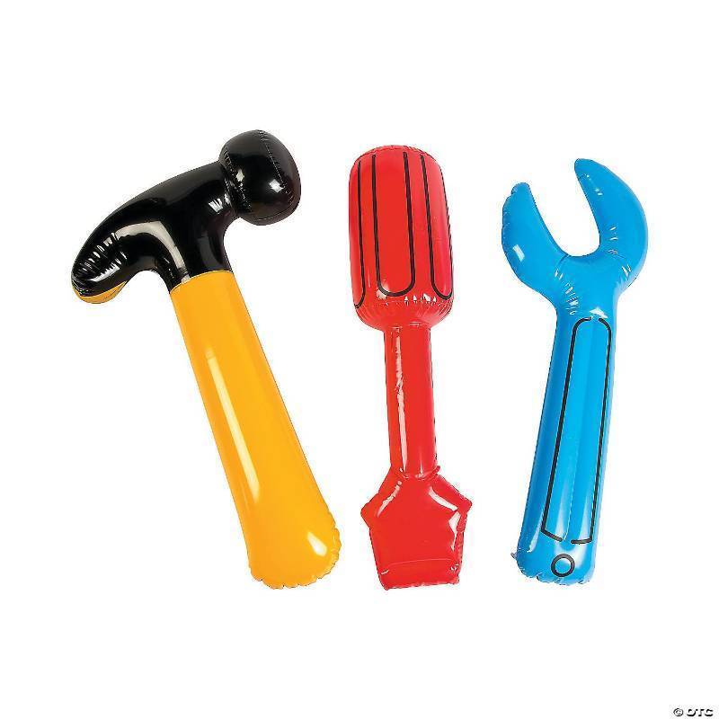lot 71877 image: Fun Express Hammer, Screw Driver, and Wrench Inflatable Tool Set- Great for a Construction Party - Multicolour - Retail $15