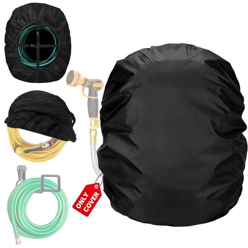 lot 71882 image: Wall-Mounted Hose Holder Cover - Fits Standard 58 Hoses (0-75 ft), Extends Hose & Hook Lifespan - Weatherproof Protection Against Rain, Sun & Snow - Black Cover Only - Retail $17