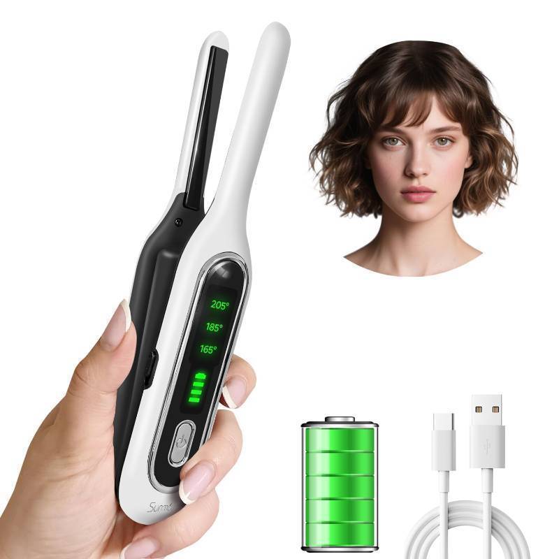 lot 71914 image: Cordless Mini Flat Iron, 310 Pencil Hair Straightener for Short Hair, Pixie Cut & Bangs, Portable Dual Voltage Travel Curling Iron - Retail $54