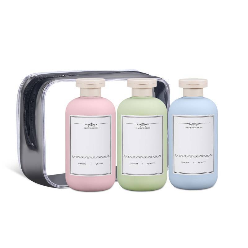 lot 71997 image: 6.7 oz Plastic Leak Proof Travel Bottles for Toiletries, Plastic Travel Size Containers, Shampoo and Conditioner Bottles Refillable Squeeze Bottle for Lotion, Body Wash (3Pcs)