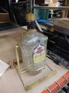 lot 25149 image: vintage Crown Royal whiskey bottle and pourer set