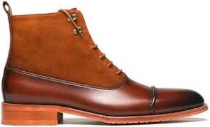 lot 25087 image: Fashion Tailored - Lace Up Mens Two-Tone Casual Dress Boots for Business & Formal Events - Almond Toe - Breathable Leather - 11