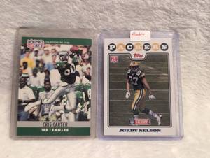 lot 1808 image: NFL Trading Cards - Cris Carter Eagles & Jordy Nelson Packers Rookie