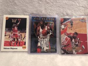 lot 1903 image: 1990s Hakeem Olajuwon Houston Rockets Basketball Card Collection - 3 ct