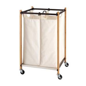 lot 26696 image: TRINITY - BASICS  2-Bag Bamboo Laundry Cart  Poles - Bronze