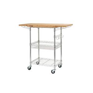 lot 26704 image: Trinity Pro EcoStorage Expandable Bamboo Chrome Top Kitchen Cart