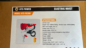 lot 2494 image: Unused ATS Power Electric Hoist ATS-PA200