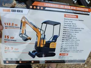 lot 2844 image: Unused 2025 LandHonor Mini Excavator LHR-KN16