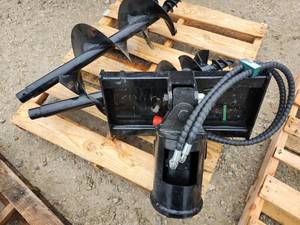 lot 9871 image: Unused SDLANCH Mini Skid Steer Auger Attachment  8 &amp 12 Bits  Hydraulic Post Hole Digger