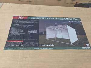 lot 921 image: Unused KJ 20x12ft Heavy-Duty Livestock Metal Shed �� Model K1912
