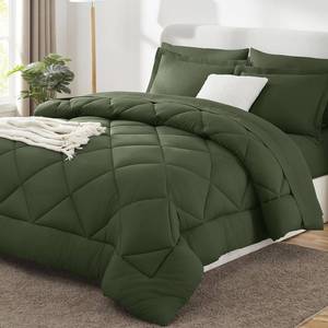 lot 6387 image: CozyLux King Size Comforter Olive Green King, Down Alternative Comforter