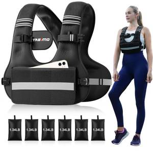 lot 6401 image: TAEVNO Adjustable Weighted Vest for Women Men,12-20lb Comfort Fit - U-Shaped Ergonomic Weight Vest with 6 Removable Iron Sandbags, Large Front Mesh Pocket & Reflective Strips, Ideal for Running, Walking, Strength Training, HIIT, Cardio Workouts (Black)