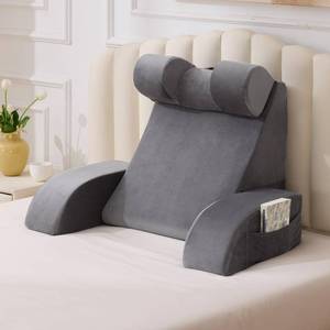 lot 6402 image: Velorose Reading Pillow for Sitting in Bed Adult, Back Pillow for Bed Sitting up, Backrest Pillow with Arms, Back Support Pillows for Gaming Lounging Watching TV, Large 21 Grey
