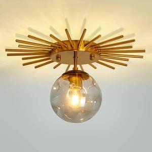 lot 6416 image: UOFUS Gold Sunburst Semi Flush Mount Ceiling Light Fixture with Glass Globe 1-Light Small Chandelier Farmhouse Ceiling Lamp for Hallway Stairwell Foyer Office Entryway