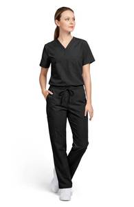 lot 6417 image: allheart Scrubs for Women & Men Medical Scrub Set with V-Neck Top & Cargo Pants Nursing Uniform with 6 Pockets, XL, Black