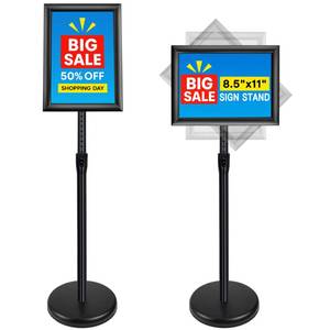 lot 6421 image: VAIIGO Sign Holder Stand - 8.5x11 Inch Adjustable Floor Standing Sign Stand for Display, Pedestal Poster Stand for Vertical & Horizontal View, Indoor & Outdoor Use for Business & Store - Black