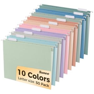 lot 6446 image: SUNEE Hanging File Folders, 50 Pack Letter Size Hanging File Folders with 15-cut Tabs, Stay Organized for Your Home and Office Bulk File, Documents and Paper, 10 Pastel Colors