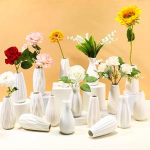 lot 6450 image: Yaomiao 16 Set White Ceramic Bud Vase Bulk 5 Inch Boho Small Pampas Grass Flower Vase for Wedding Table Centerpieces Decoration Boho Home Decor DIY Gift, 8 Styles (Classic)