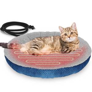 lot 6460 image: AUPETEK Heated Cat Beds for Indoor Cats Warming Cat Beds Super Soft Machine Washable Thermo Kitty Electric Heating Bed 19 Inches Round
